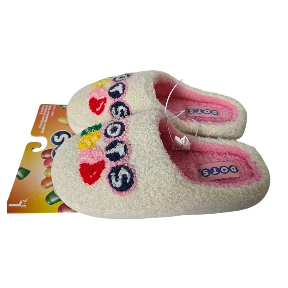 Dots Candy Plush Slippers Youth Large 3-4 Cozy Indoor Outdoor‎ Hard Sole